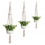 Macrame Plant Hanger 3 Pack Indoor Outdoor Hanging Plants Holders Cotton Rope Plant Hangers for Hanging Pots,4 Legs