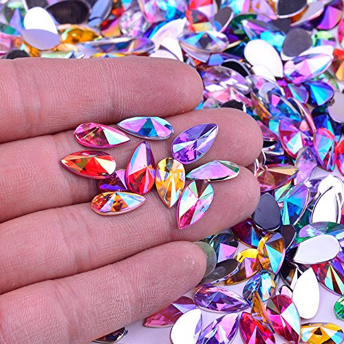 50Pcs Jyukan DIY Teardrop Crystal AB Resin Rhinestone Pointback Glass Faceted Jewelry Making Craft