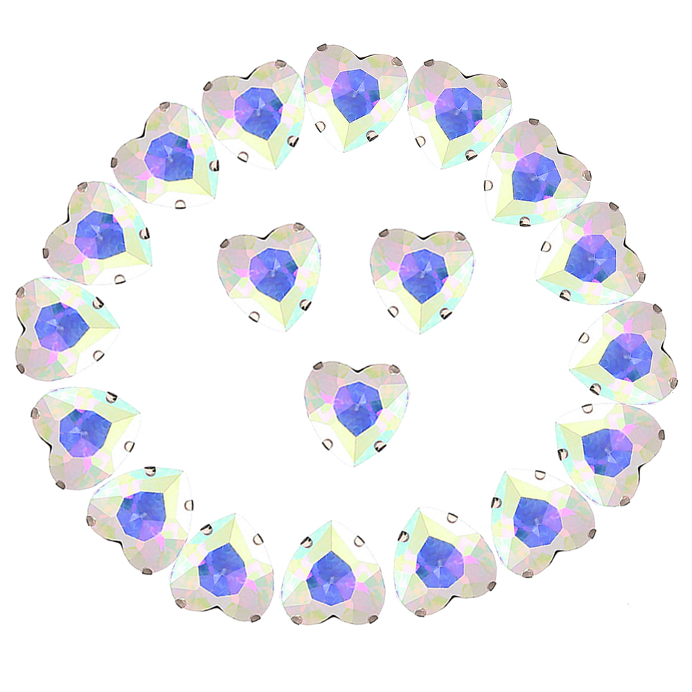 Sew On Rhinestones 50PCS Heart Rhinestones with Silver Prongs Setting,12 mm Glass Rhinestone for Crafts, Clothes, Shoes, Dance Costume